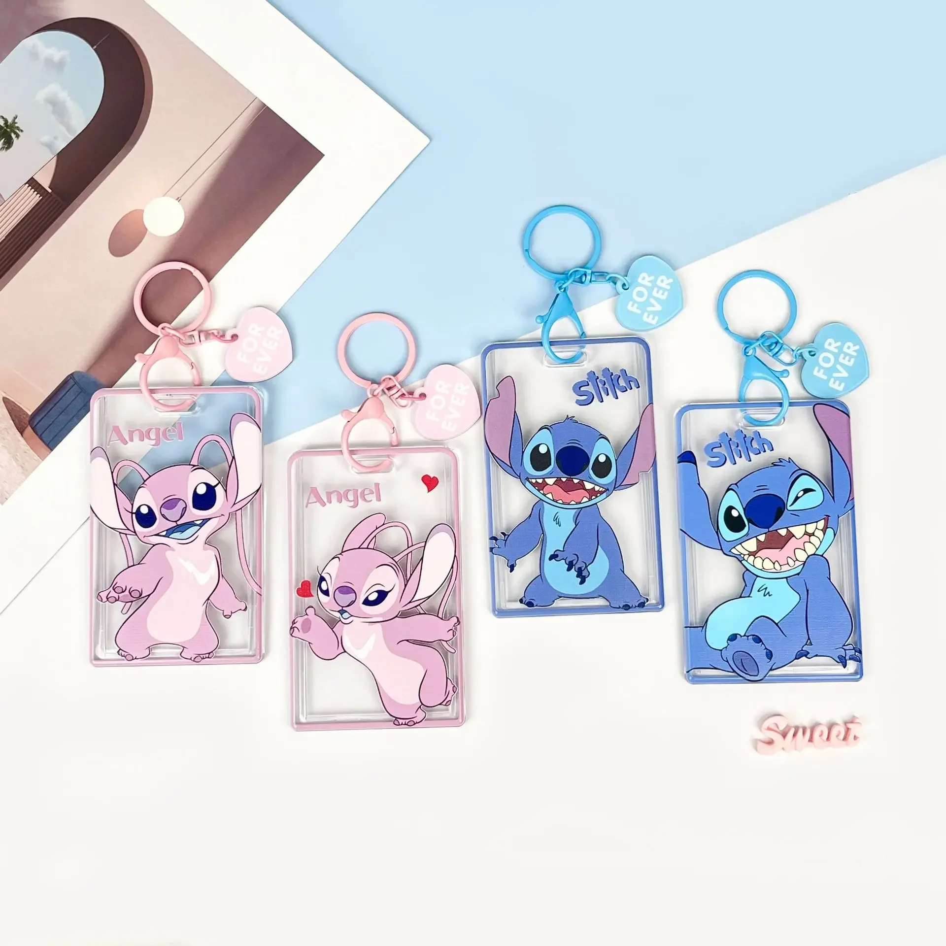 Stitch Disney Slide Card Holder Kawaii Kids Lanyard ID Card Case Anime Accessories Party Decorations Souvenirs Kids Toys Gifts