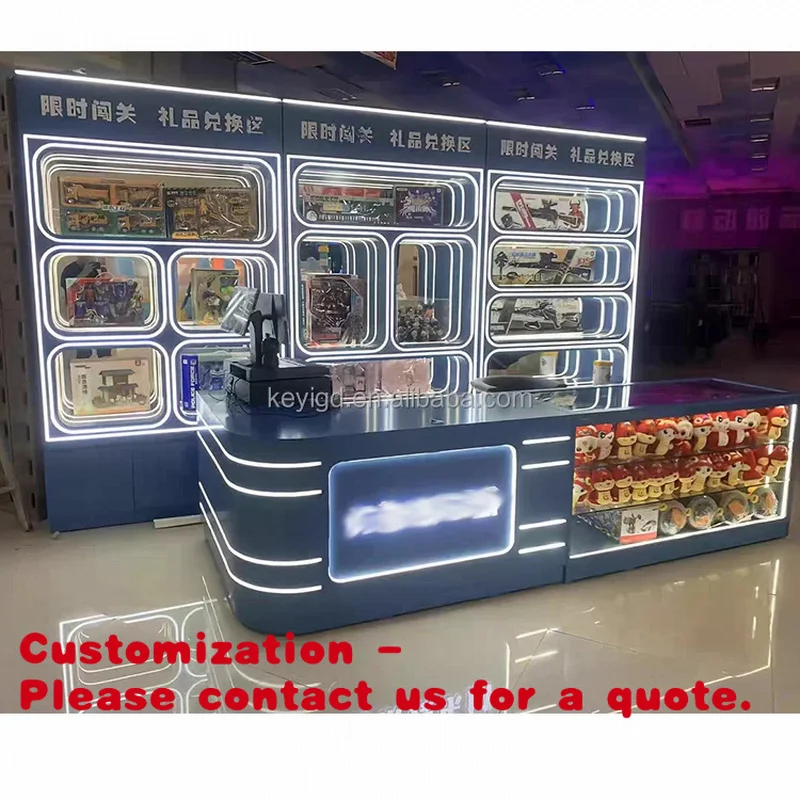 custom.Electronic Shop Toys Shelving Display showcase and Counter Arcade Claw Shop Claw Machines Gashapon Shops