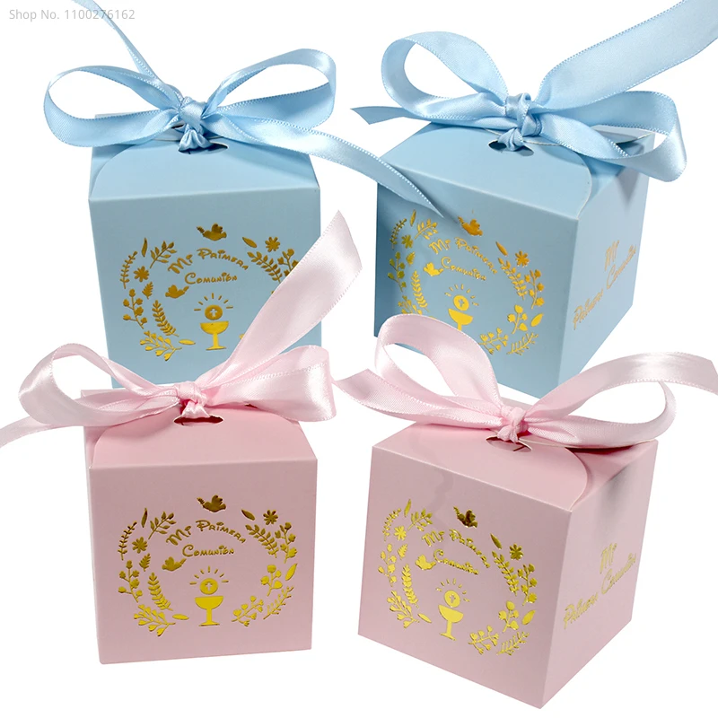 

60/100pcs Spanish Mi Primera Blue Pink Candy Box Girl Boy First Communion Gift Box Party Decoration Supplies