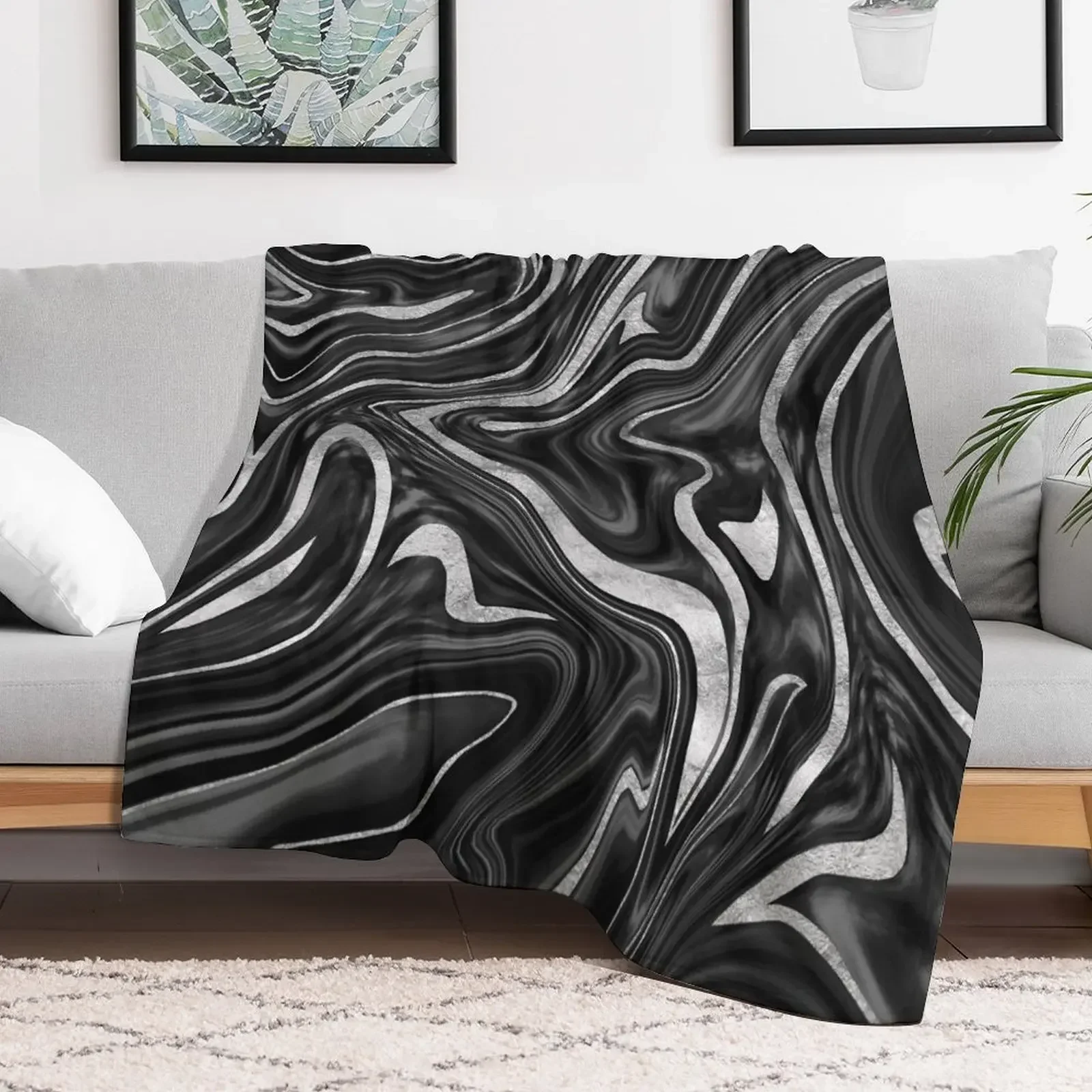 

Black Gray White Silver Marble #1 #decor #art Throw Blanket For Decorative Sofa Bed Luxury Brand Blankets