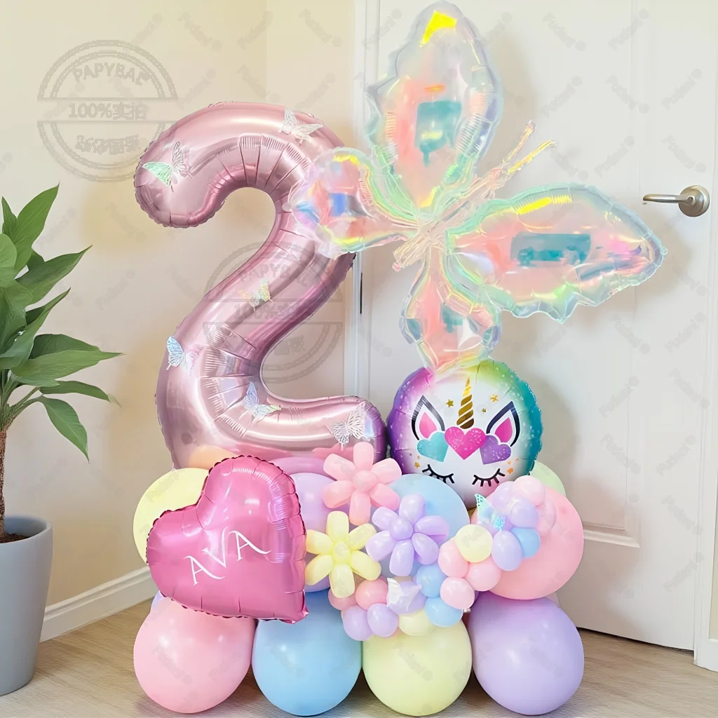55 stücke Bunte Schmetterling Liebe Ballon Rosa Anzahl Geburtstag Ballon Set Festival Party Dekoration kinder Taufkleber Liefert