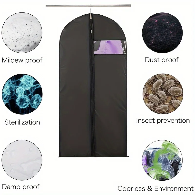 5 Suit Dust Cover Bags with Windows, Durable Hanging Clothes Storage Bags, Household Storage Organizer for Shirts & More