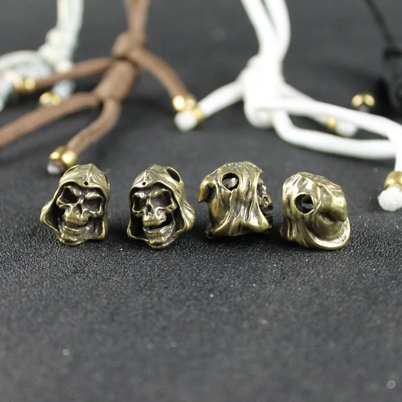 Grim Reaper Skull Head Knife Lanyard Bead Pendant DIY Paracord Hangings Jewelry Punk Vintage Brass Outdoor EDC Tool Accessories