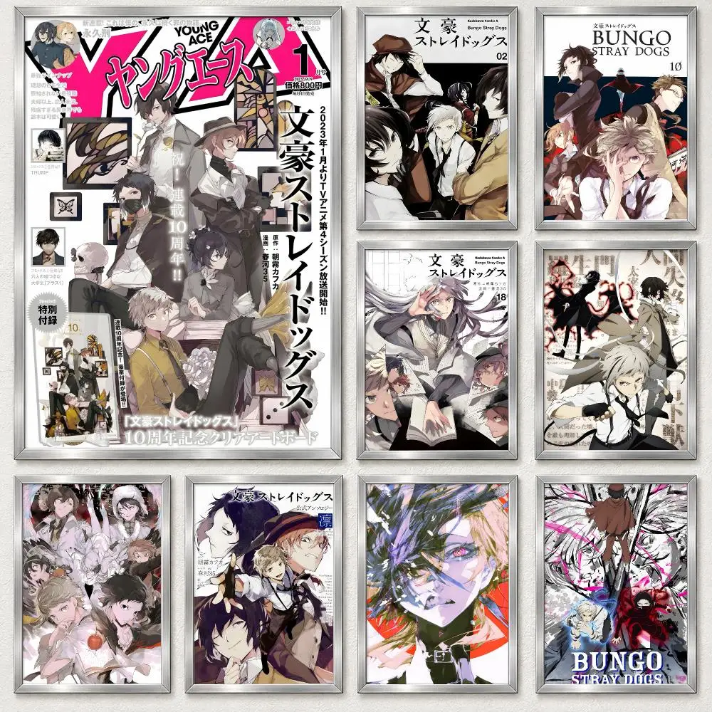 Supernatural Mystery Anime Bungo Stray Dogs Poster Self‑Adhesive Waterproof PP Poster Coffee Bar Wall Art Home Decor