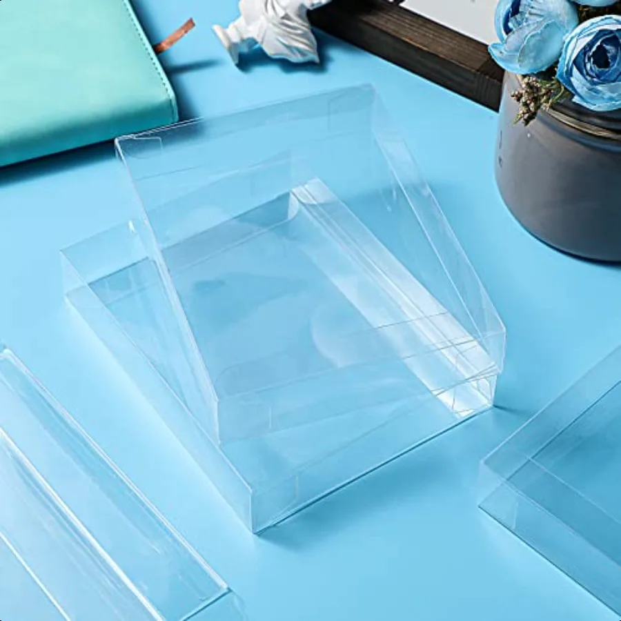 100 Pack Clear Plastic Gift Favors Boxes Transparent Crystal Photo Greeting Card Fold Wrap Boxes Case for A2 Paper Envelope Let