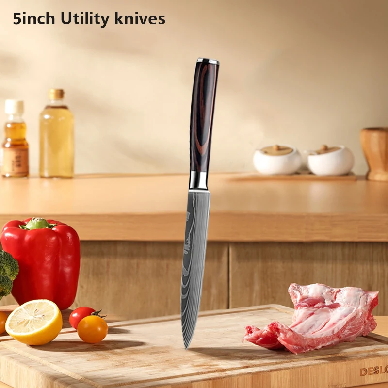 NONE Küchenmesser Laser Damaskus Japanisch Santoku Messer Fleisch beil Profession elles Kochmesser Kochmesser Küchen zubehör 5