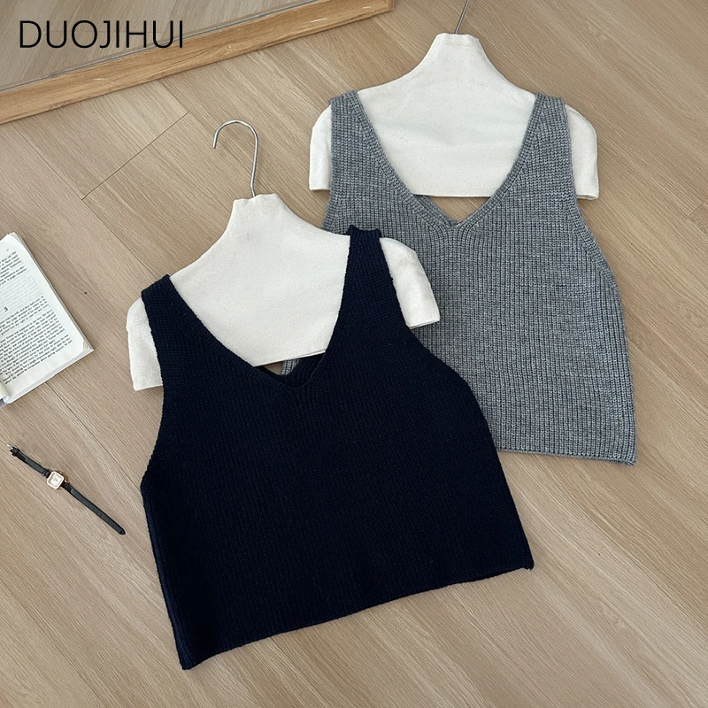 DUOJIHUI New Two Piece Preppy Style Classic camicie da donna a righe primavera Basic Casual Knitting Vest Fashion Buttons camicie da donna