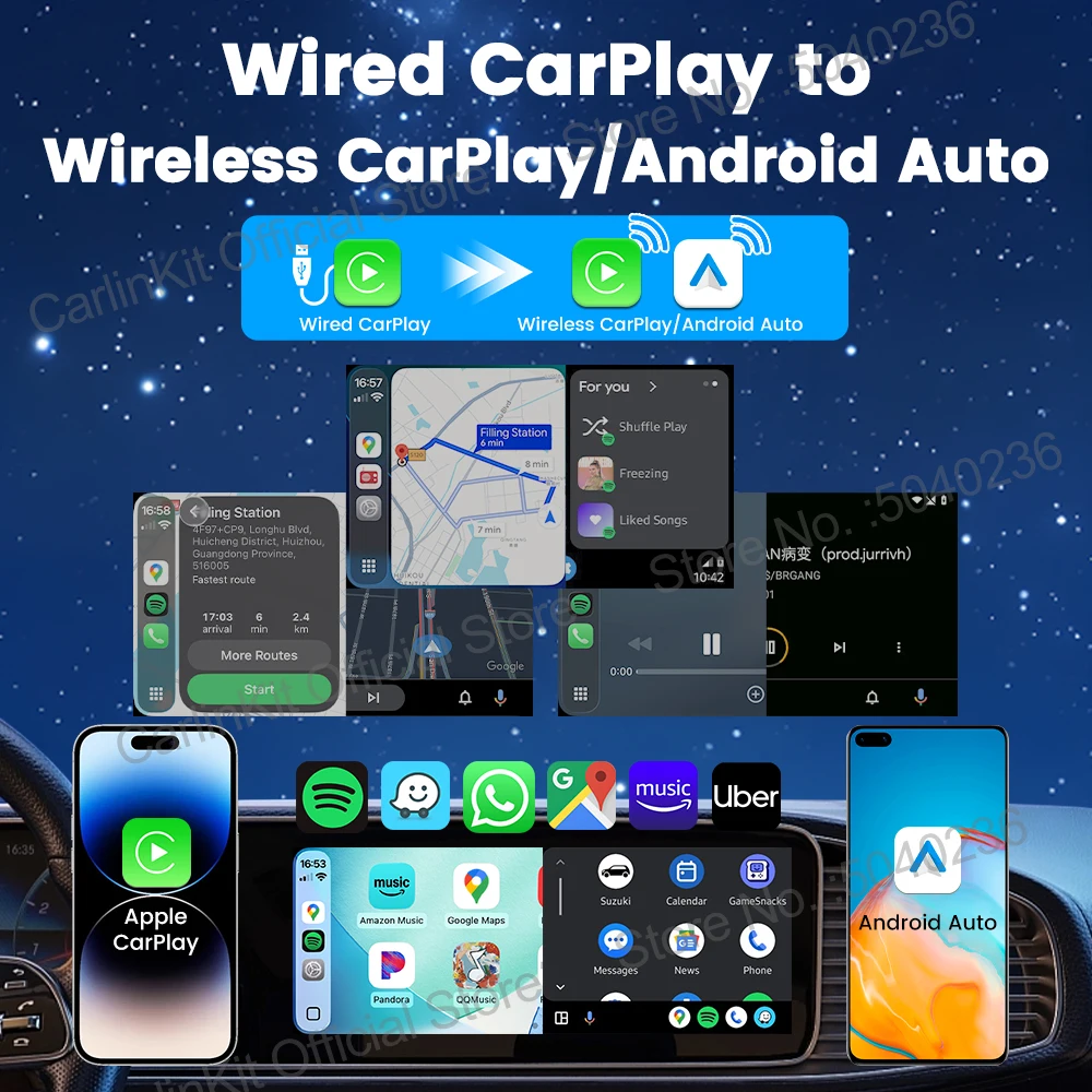 محول CarlinKit 2 في 1 لاسلكي Android Auto CarPlay ترقية عبر الإنترنت 2.4G & 5Ghz WiFi Bluetooth توصيل تلقائي للهاتف التوصيل والتشغيل #4