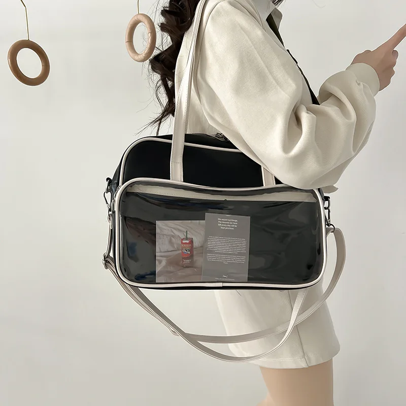 Transparent Tote Bag Women's 2023 New Soft Leather Large Capacity Single Shoulder Bag Messenger Bag Class Handbags 이타백 women bag