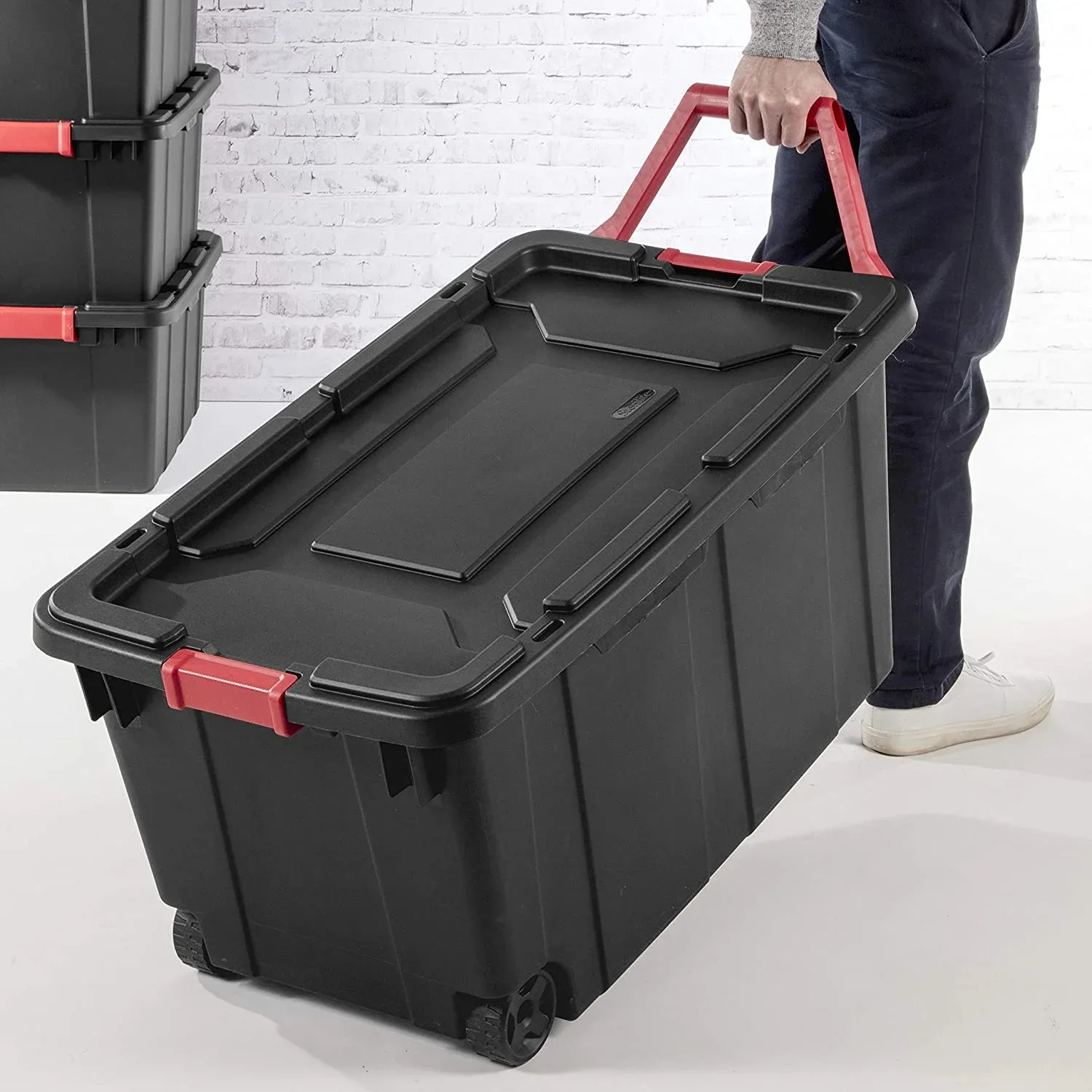 

40 Gallon Wheeled Industrial Tote Plastic Black Set of 2