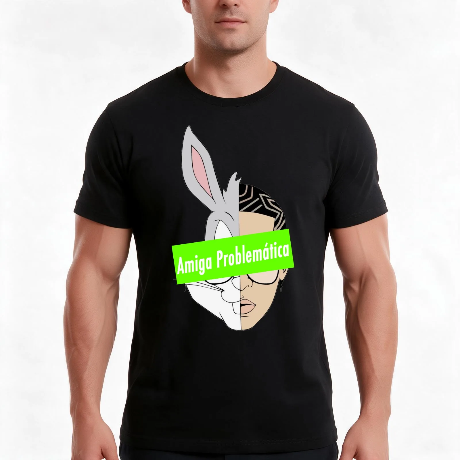Amiga Problematica Bad Bunny yo perreo sola yhlqmdlg red box logo fan art mask, poster, tapestry, canvas tribute Men T Shirt