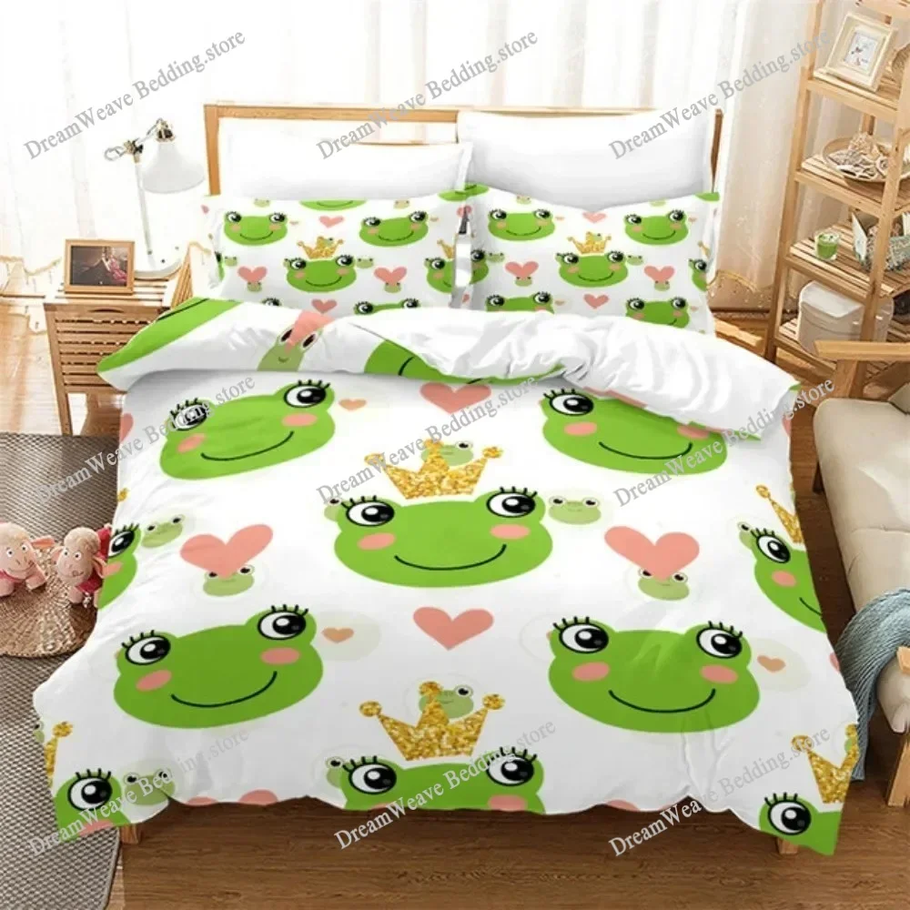 

Lovely Green Frog Duvet Cover Set Baby Alpaca Bed Linen Horse Soft Bedding Set with Pillowcase for Girls Boys Gift Bedroom Decor