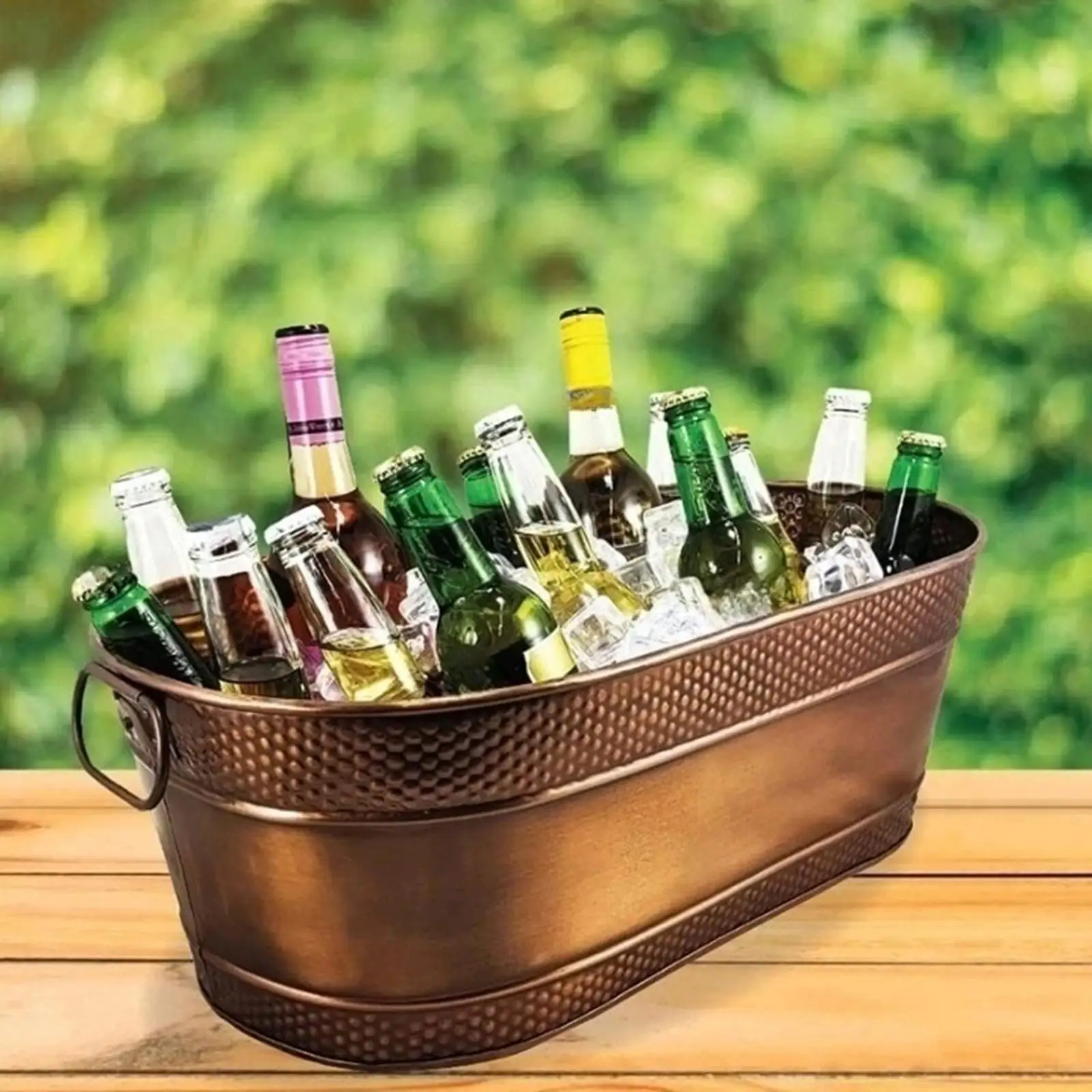 Ice Bucket Metal Ice Bucket Container with Handle for Picnics Night Supplies Beach Galvanized Oval Beverage Tub Beer Tub