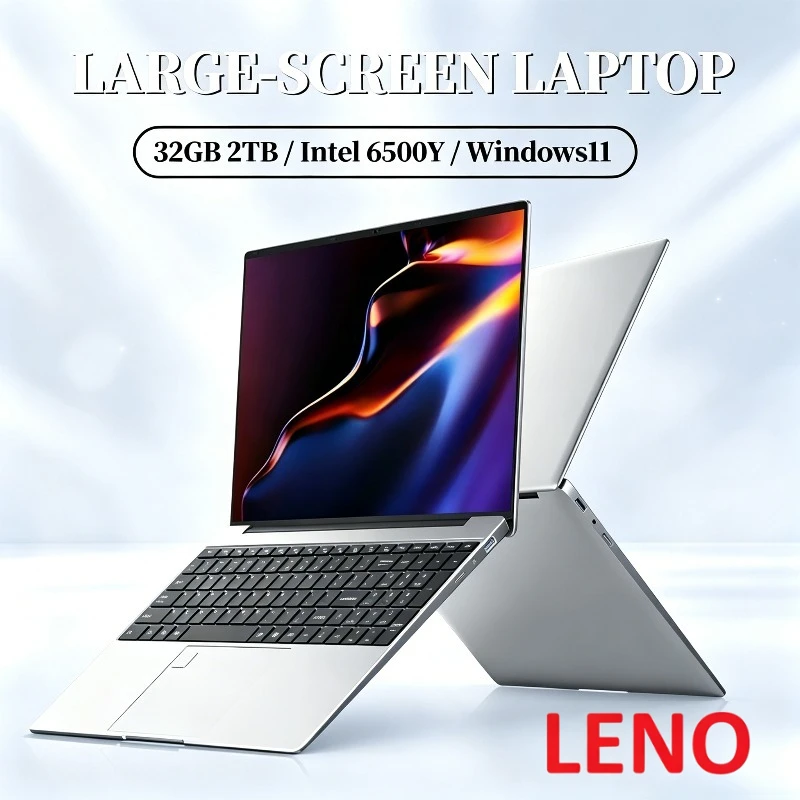 

2026 LENO 15.6" Portable Laptop 32GB RAM 2TB SSD Intel 6500Y Office Windows11 Notebook 5000mAh Gamer PC with Backlit Fingerprint