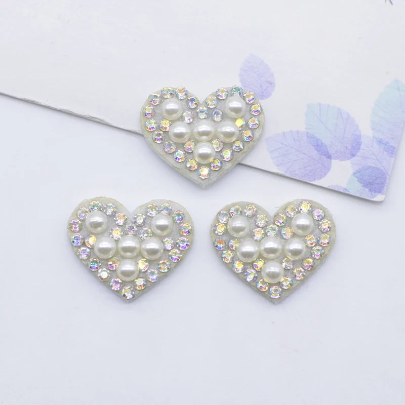 20Pcs Heart Shaped Padded Rhinestone & Pearl Applique for DIY Clothes Hat Shoes Sewing Patches Headwear Hair Clips Bow Decor