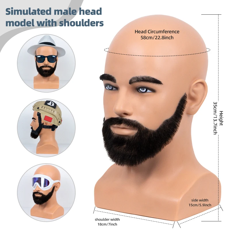 추안 상 남성용 실제 수염 연습용 수염 트리밍 모자 안경 디스플레이 마네킹 헤드 L90 시리즈