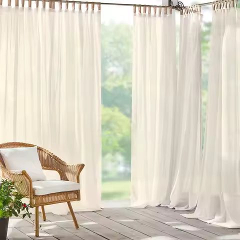Home Fashions Darien Weatherproof TabTop Sheer Solid Color Indoor Outdoor Curtain Panel for Porch, Pergola, Patio, Deck, 52W x 1