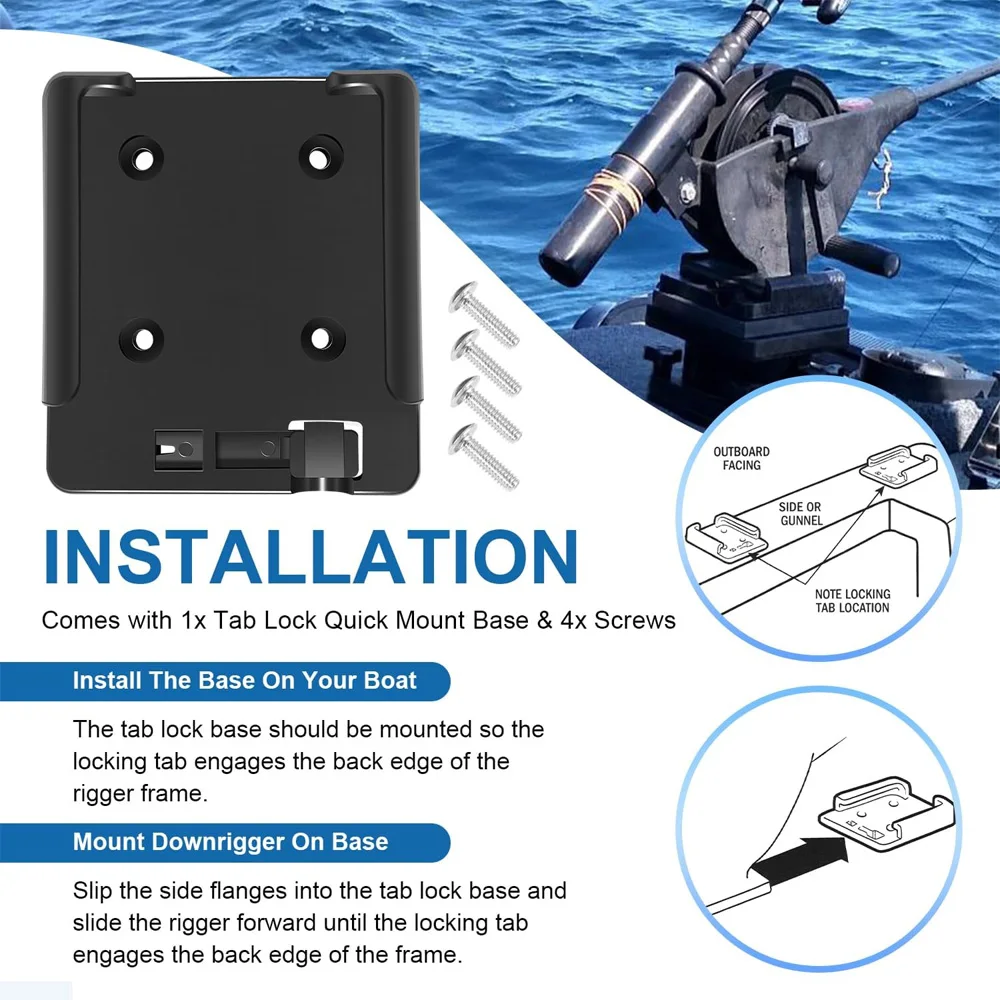 2207001Tab Lock Quick Mount Base Fit for Cannon Small Body Manual Mini-Mag Downriggers, Fit for Lake, Sport, Leagy Easi-Troll