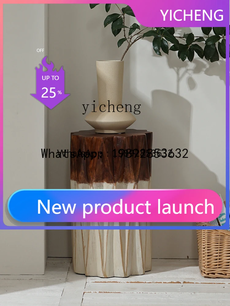 

CJ8 Art round Solid Wood Tea Table Living Room Wooden Pier Small round Side Table Corner Teak Tea Table