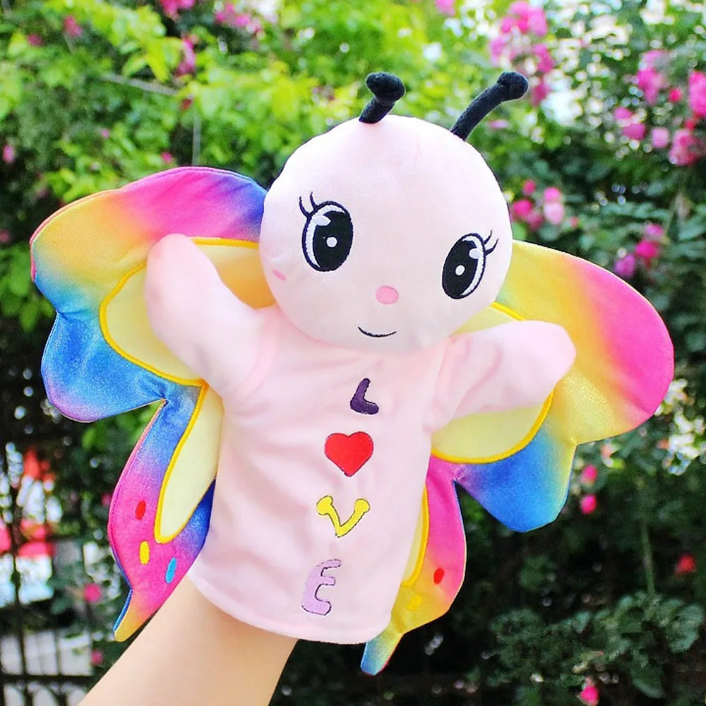 Lindo juguete de peluche de marioneta de mano de mariposa de color