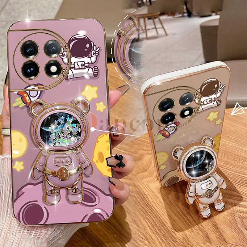 Cheering astronauts Plating Phone Holder Case For Oneplus 11 10R 10T 10 Pro 11R 9 9R 9RT 8T Cover