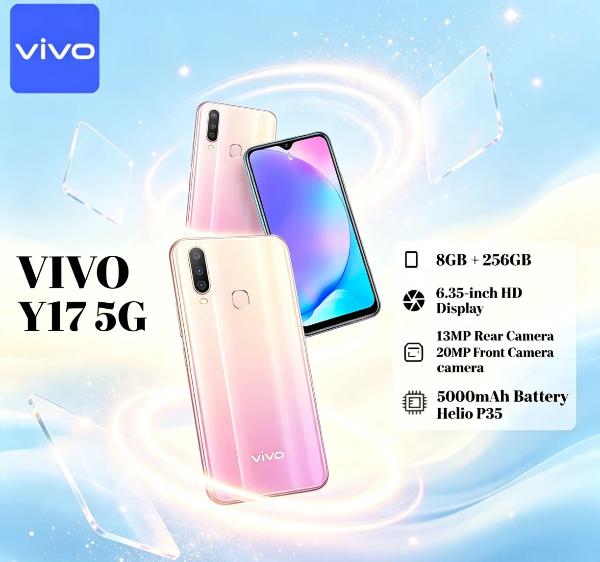 Hot Sale 2026 Authentic VIVO Y17 Global Unlocked Android Cellphone 8GB+256GB Storage Triple Rear Camera 5000mAh Large‑Capacity