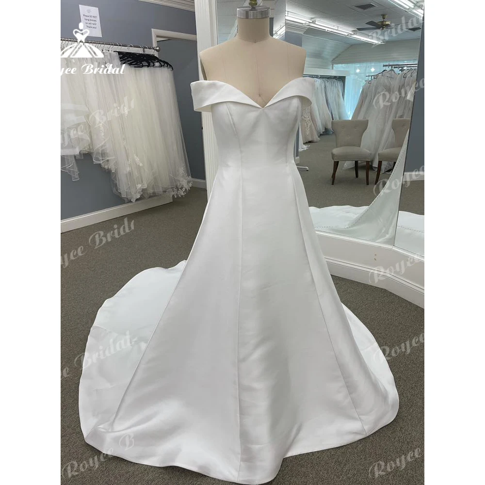 

Roycebridal Boat Neck Soft Satin Wedding Dress 2024 Vestidos De Novia A Line Beach Bridal Gowns vestido novia vintage