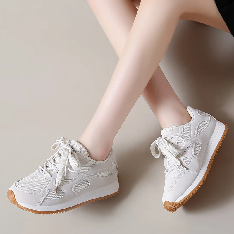 

2025 New Ladies Shoes Lace-up Women's Vulcanize Shoes Fashion Mesh Hot Sale Outdoor Slip-Resistant Casual Breathable Sneakers