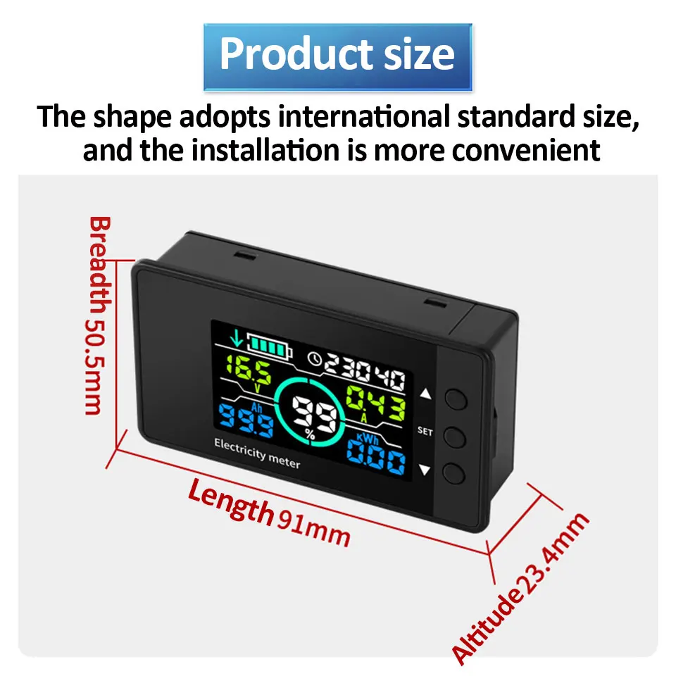 DC 7.5-100V Battery Monitor Coulomb Tester 50A 100A 300A 500A Digital Voltmeter Coulomb Meter Voltage Battery Capacity Indicator