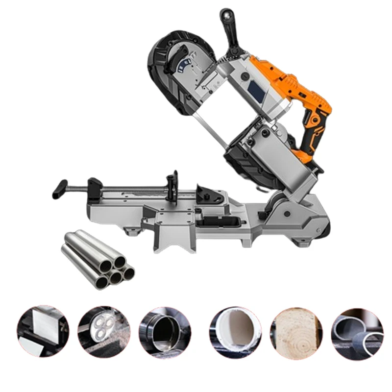 1100W Portable Band Saw Removable Alloy Steel Base Cordless Band Saw Cutting Capacity Hand Held For Metal Wood 220-240V