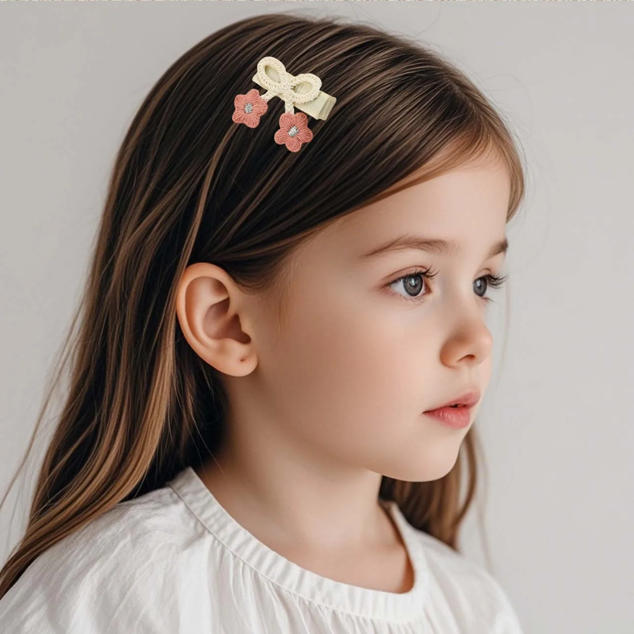 

4pcs/set Embroidered Flower Bow Hair Clip for Kids Girls Cute Fully Lined Hair Pins Boutique Barrettes Girls Hair Accessories