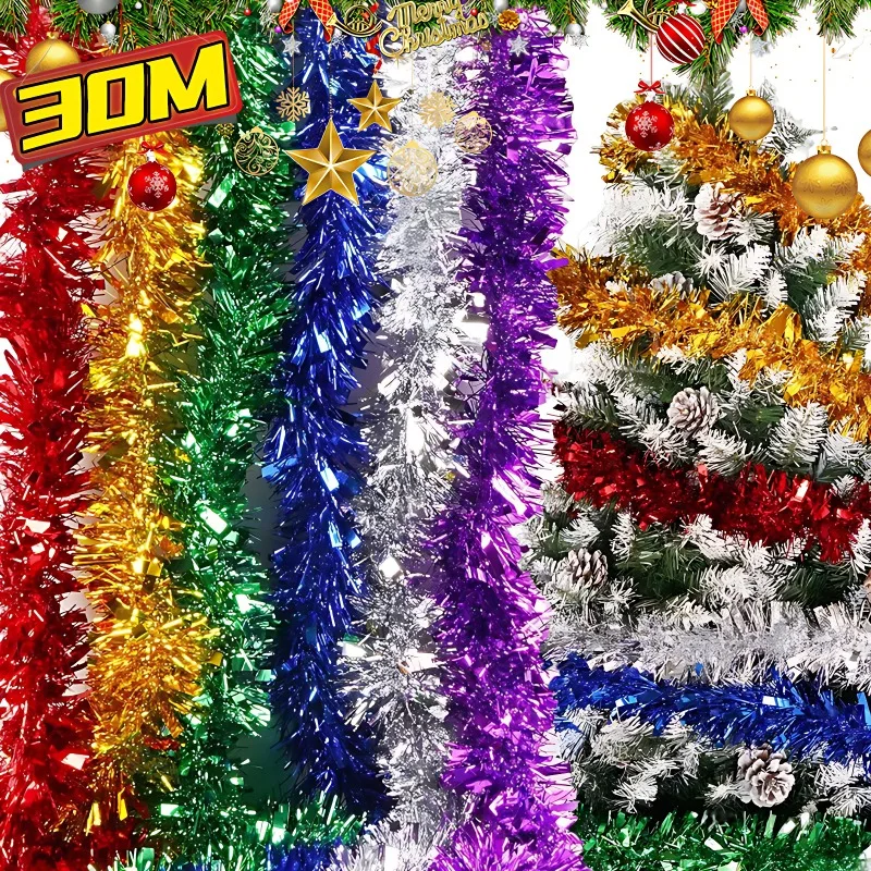 30/1.5M Christmas Decoration Ribbon Garland Ornaments Colorful Strips for Xmas Tree Bar Tops Wedding Party Decoration Supplies