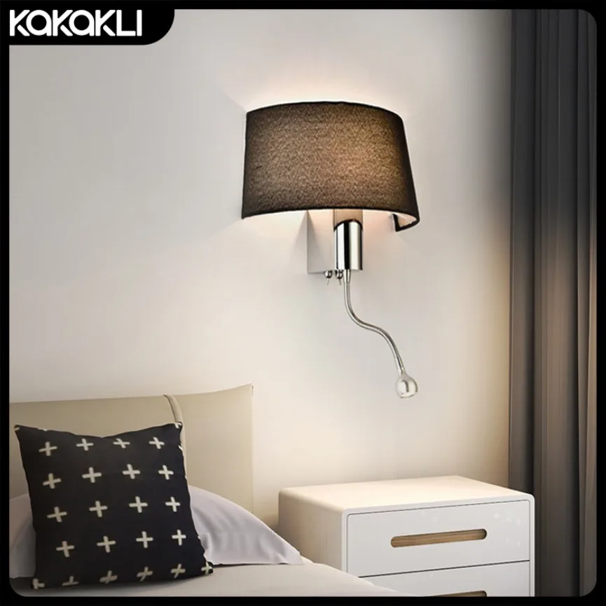 

Modern LED Wall Lamp Nordic Creative Fabric Reading Wall Lamp Living Room Bedroom Bedside Hotel Interior Decor LampAC85-265V