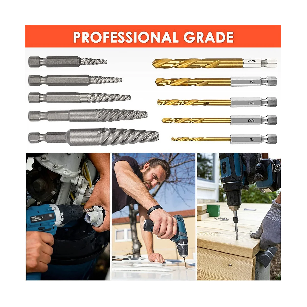 Juego de extractores de tornillos, 11 piezas, Juego de extractores de pernos de fácil extracción, Juego de extractores de brocas inversas para quitar tornillos rotos