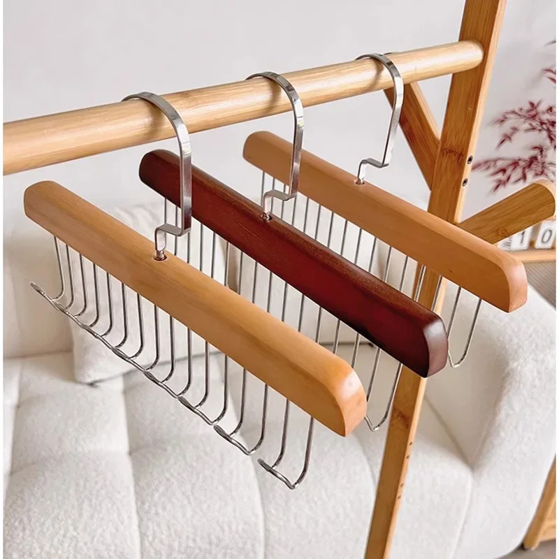 Home Furniture 2 Pcs 8-hook Wooden Sling Hanger Underwear Vest Tie Storage Hook Solid Wood Wave Drying Hanger