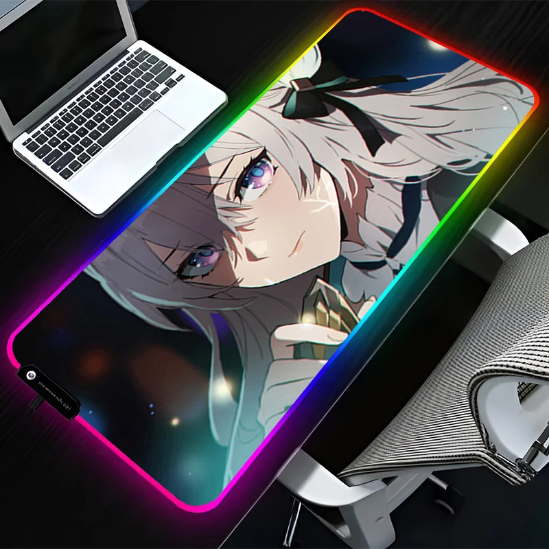 RGB LED Mouse Pad Desk Mat Computer Gaming HD Keyboard Pad Mousepad Rubber Mat Non Slip H-honkai Star Rail Aventurine Mouse Mat