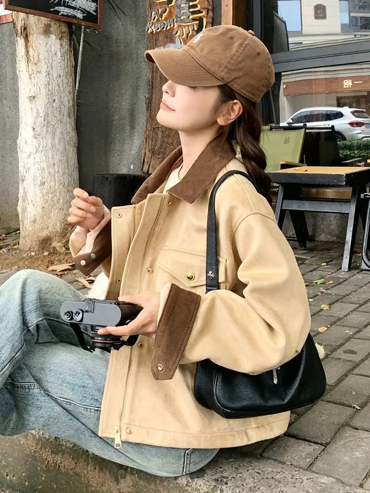 

plus Size Women's Collar Jaet Loose Fit Casual Outerwear Autumn Faion Design Heavy Du 300 Pou Comfortable Top