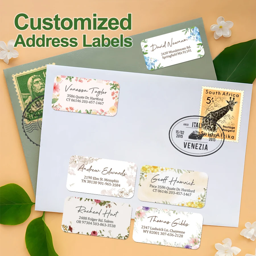 ملصقات بريدية زهرية مخصصة - ملصقات عناوين ذاتية اللصق للأعمال/القرطاسية، تصميم مخصص ومواد قابلة لإعادة التدوير  #1