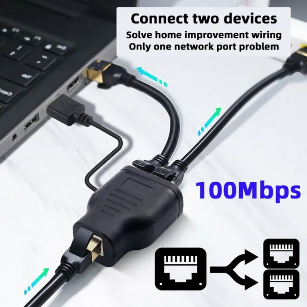 1000Mbps RJ45 Splitter 1 to 2 Ethernet Adapter LAN Internet Connector Compatible Cat 5/5e/6/7/8 Cable For Computer Router
