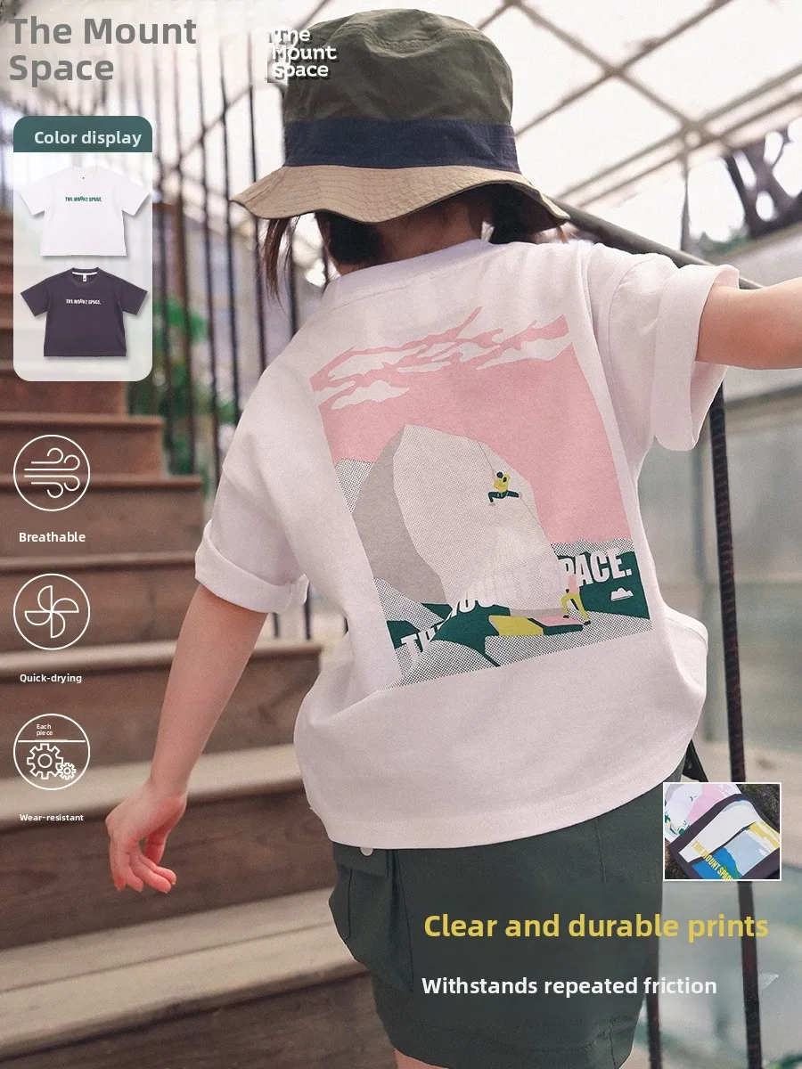 Breathable Casual Short Sleeve T-Shirt for Girls Summer New Style Children's Versatile Top Mountain Series Standard Fit Printed