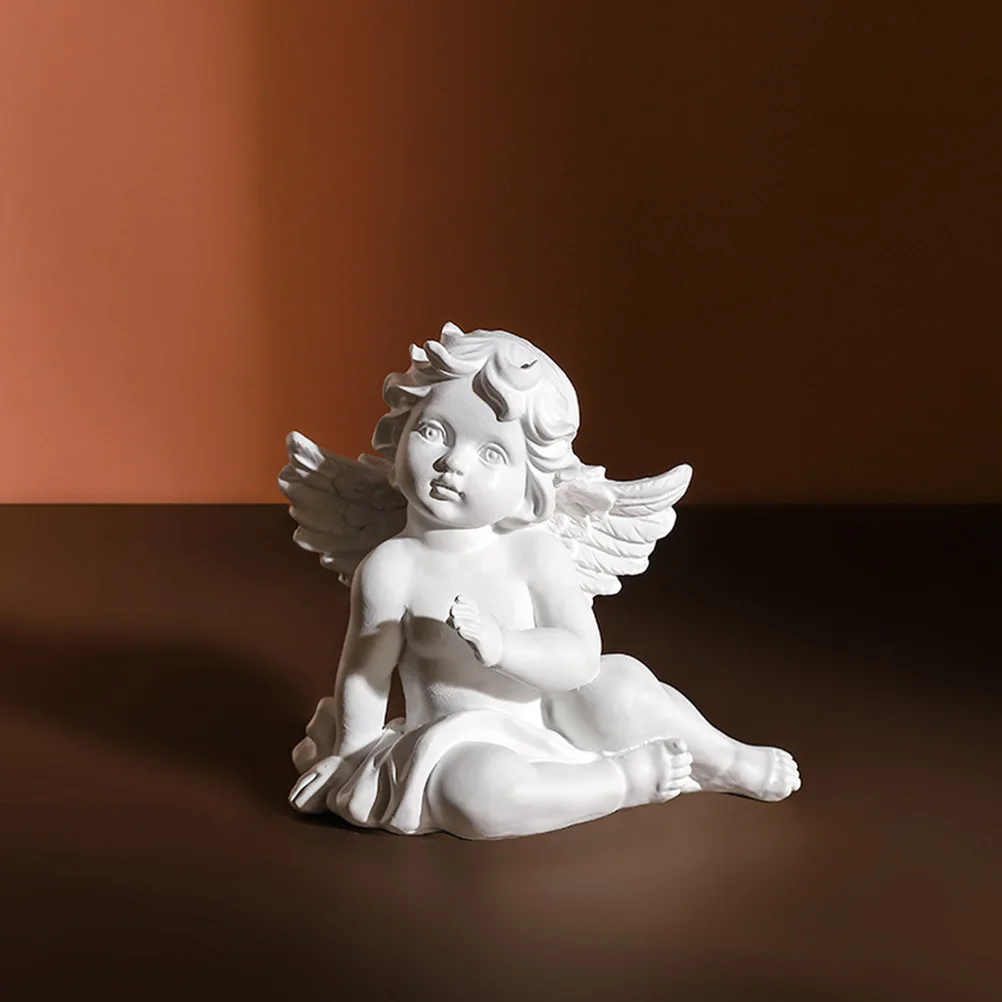 

2Pcs Resin Angel Sculpture Adorable Home Decor Item for Desk Shelf Display Non-Fading Lightweight Ornament Supply