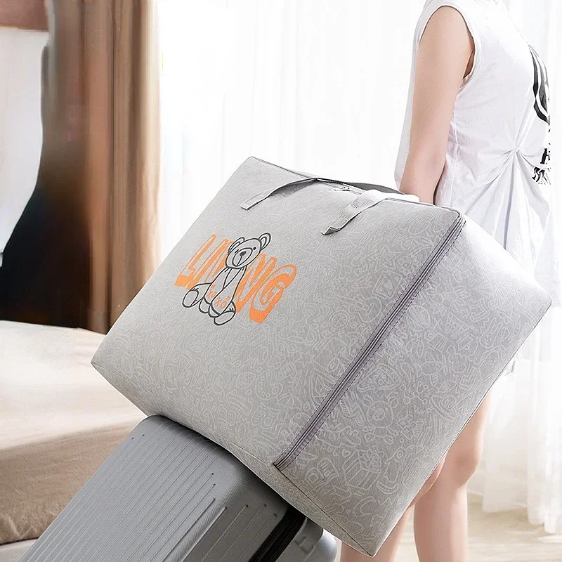 1pc Cute Bear Large Capacity Storage Bag, Zipper Dustproof Organizer for Quilts Blankets Clothes, Portable Moving Wardrobe Tote view 6