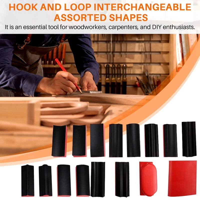 ABPP-Blocchi abrasivi a mano 16 pezzi, kit di tamponi abrasivi per contorni, tamponi abrasivi abrasivi con gancio e anello per levigare mobili in legno