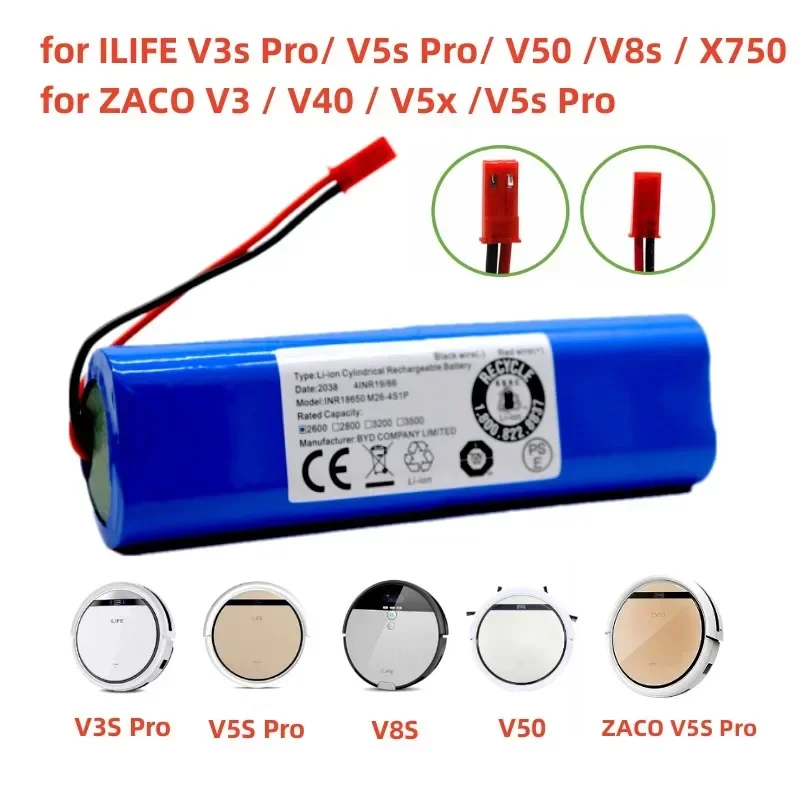 Genuine Li-lion Battery for ILIFE V3s Pro, V5s Pro, V8s, V8 Plus，V80，V80 Max，V80 Pro,V3s Max 18650 2600mAh 14.4V PX-B010