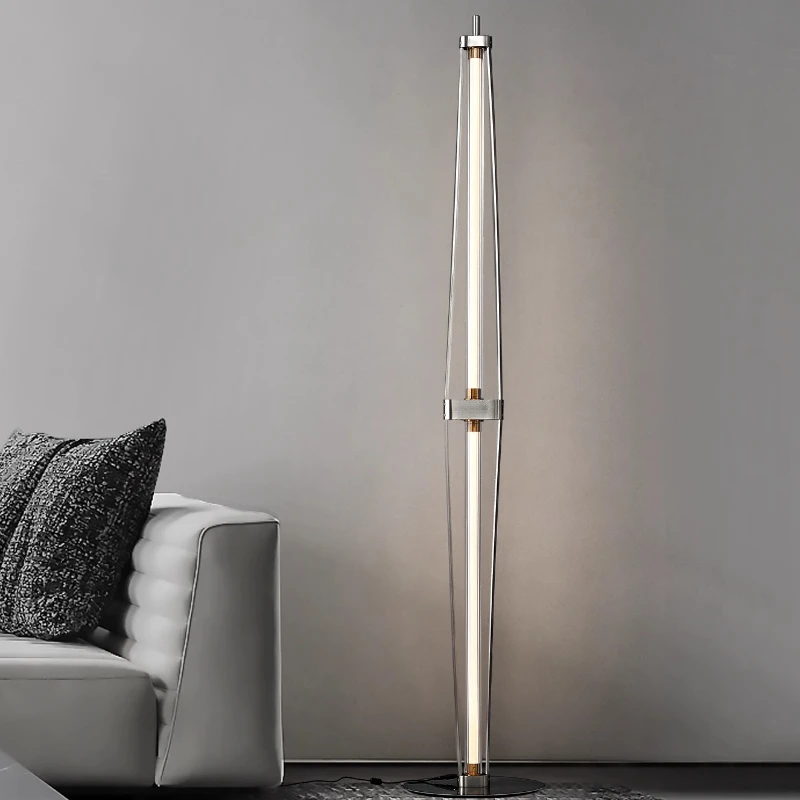 

Italian Design Minimalist Stainless Steel Floor Lamps LED Long Tube Glass Desk Lights Living Room Bedroom Restaurant Study Cafe