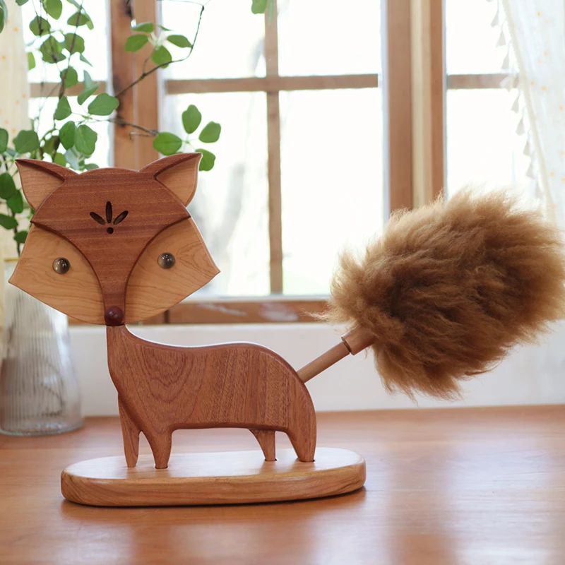 Original Little Fox Duster Wall Decoration Dust Sweeping House Cleaning Tools Wool Duster Wooden Crafts Home Decoration