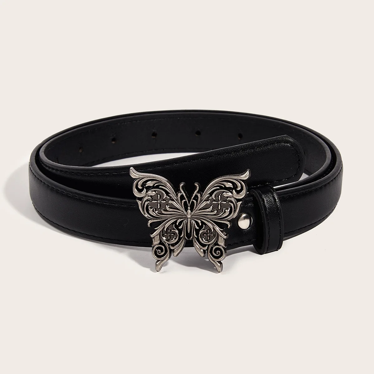 

New Metal Butterfly Snap Belt Versatile Simple Retro Women's Belt