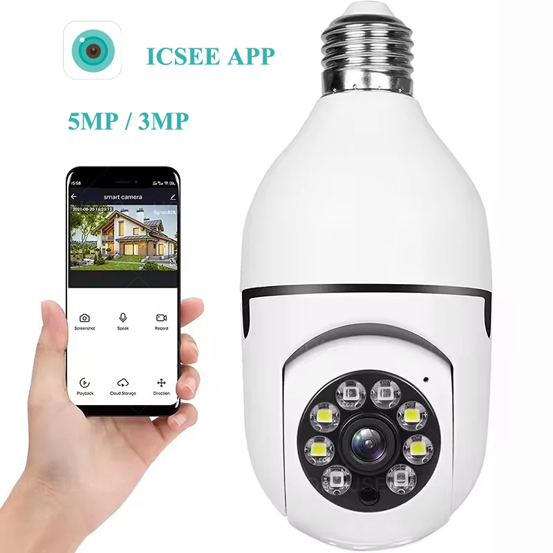 

ICSEE E27 Wifi Bulb Camera 5MP PTZ Colorful Night Vision Two Way Audio Auto Tracking Smart Home Security Surveillance Cameras