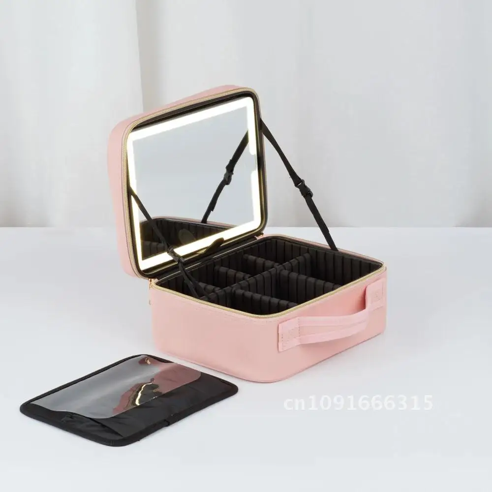 Professional Makeup Case With Lights & Full Screen Mirror, Cosmetic Storage Bag, Fully-loaded Portable Makeup Artist Brush Beaut