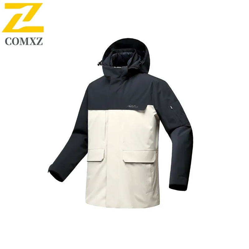 COMXZ Men Down Jacket Classic Solid Color Detachable Hood Warm High Quality Skiing Puffer Jacket Travel Windproof Winter Jacket
